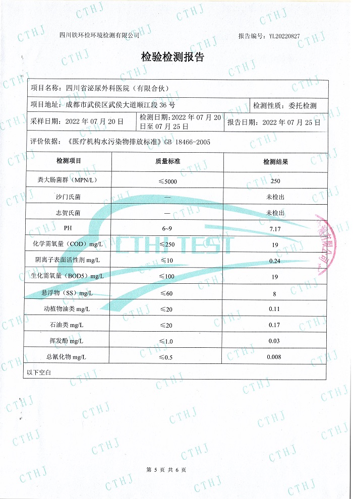 四川泌尿外科医院污水处理公示